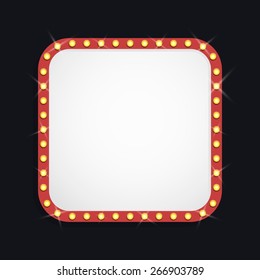 Abstract retro light banner/signboard with light bulbs on the contour. Isolated on black background. Vector illustration, eps 10.