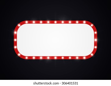 Abstract retro light banner/signboard with light bulbs on the contour. Isolated on black background. Vector illustration, eps 10.