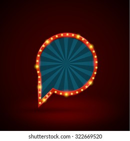 Abstract retro light circle banner with light bulbs on the contour. Vector illustration. Can use for promotion advertising.