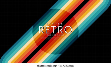 Abstract retro line background. Vintage 70s stripe colorful rainbow. Vector illustration. 1970s color wallpaper.