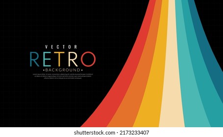 Abstract retro line background. Vintage 70s stripe colorful rainbow. Vector illustration. 1970s color wallpaper.