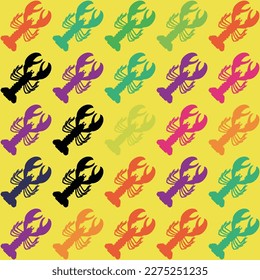 Abstract Retro Lobsters Diagonal Lineup Minimal Seamless Vector Pattern Trendy Fashion Colors Perfect for Allover Fabric Print Interior Decoration Outdoor Textile or Mens Swimwear Yellow Background