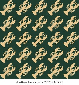Abstract Retro Lobsters Diagonal Lineup Minimal Seamless Vector Pattern Trendy Fashion Colors Perfect for Allover Fabric Print Interior Decoration Outdoor Textile or Mens Swimwear Dark Green Tones