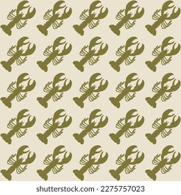 Abstract Retro Lobsters Diagonal Lineup Minimal Seamless Vector Pattern Trendy Fashion Colors Perfect for Allover Fabric Print Interior Decoration Outdoor Textile or Mens Swimwear Olive Green