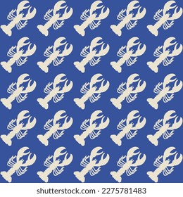 Abstract Retro Lobsters Diagonal Lineup Minimal Seamless Vector Pattern Trendy Fashion Colors Perfect for Allover Fabric Print Interior Decoration Outdoor Textile or Mens Swimwear Royal Blue Tones