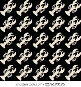 Abstract Retro Lobsters Diagonal Lineup Minimal Seamless Vector Pattern Trendy Fashion Colors Perfect for Allover Fabric Print Interior Decoration Outdoor Textile or Mens Swimwear Black Background
