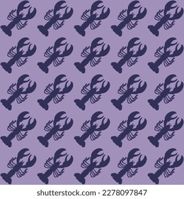Abstract Retro Lobsters Diagonal Lineup Minimal Seamless Vector Pattern Trendy Fashion Colors Perfect for Allover Fabric Print Interior Decoration Outdoor Textile or Mens Swimwear Lilac Navy Blue