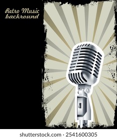 Abstract Retro microphone music background. Template, banner, poster for music party. Vector illustration.