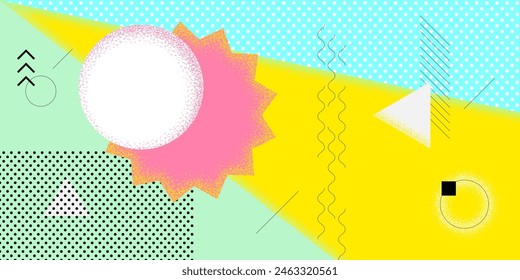 Abstract retro minimal summer brutalism horizontal banner. Swiss aesthetic brutal geometric sun. Summertime vacation party bauhaus pattern graphic design. Modern trendy minimalist seasonal eps artwork