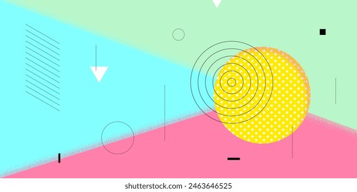 Abstract retro minimal summer brutalism horizontal banner. Aesthetic brutalist style geometrical figure sun. Summertime vibes bauhaus graphic pattern. Modern trendy minimalist asymmetric eps artwork