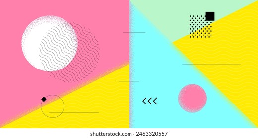 Abstract retro minimal summer brutalist style horizontal banner. Swiss naive brutal geometric sun. Summertime vibe bauhaus graphic design. Modern trendy minimalist seasonal asymmetrical eps artwork