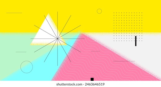 Abstract retro minimal summer brutalist horizontal banner. Swiss naive aesthetic brutal contemporary figure geometric sun. Summertime seasonal party bauhaus graphic pattern. Modern minimalist artwork