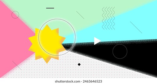 Abstract retro minimal summer brutalist style horizontal banner. Swiss naive brutal contemporary figure geometric sun. Summertime vibe bauhaus graphic. Trendy minimalist seasonal asymmetrical artwork