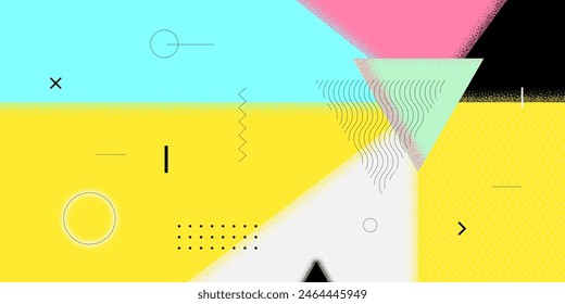 Abstract retro minimal summer brutalist style banner. Swiss naive brutal contemporary figures geometric sun. Summertime vibe bauhaus graphic. Trendy minimalist seasonal asymmetrical horizontal artwork