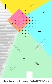 Abstract retro minimal summer poster. Swiss aesthetic brutalist bright geometric shapes sun. Celebration party or sales advertising creative graphic print concept. Modern trendy artwork eps design
