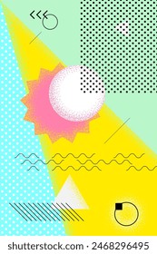 Abstract retro minimal summer poster. Swiss aesthetic brutalist bright geometric sun. Celebration party or sales advertising naive graphic print concept. Modern trendy creative artwork vector template
