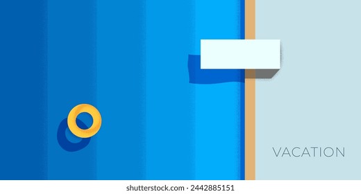 Abstracto retro minimalista de viaje de verano horizontal banner. Piscina con tabla de buceo y anillo inflable en agua azul en póster de vacaciones. Hotel relax vacaciones de moda minimalista verano eps imprimir