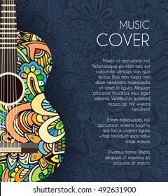 Abstract retro music creatives cover guitar on the background of the ornament. Vector illustration concept design