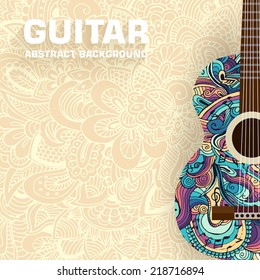 Abstract retro music guitar on the background of the ornament. Vector illustration concept design