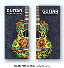 Abstract retro music guitar on the banners of the ornament. Vector illustration concept design