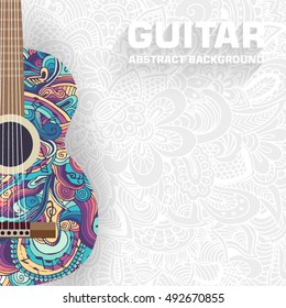 Abstract retro music guitar on the background of the ornament. Vector illustration concept design