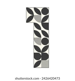 Abstraktes Retro-Nummer-1-Logo-Symbol. Moderner Bauhausstil in monochromen Farben. Eine Vorlage drucken. Vektorgrafik