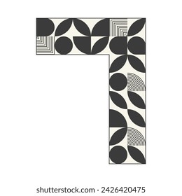 Abstract retro number 7 logo icon. Modern bauhaus style in monochrome colors. Font seven template. Vector illustration
