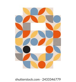 Texto abstracto del logo del número 8 retro. Estilo bauhaus geométrico en colores coloridos. Plantilla de fuente mes ocho. Ilustración de vector
