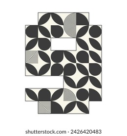 Icono del logo abstracto retro número 9. Estilo Bauhaus moderno en colores monocromos. Plantilla de fuente nueve. Ilustración de vector