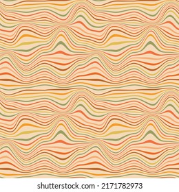 Abstract retro optical swirly waves seamless pattern in orange, red, beige, yellow and green  . For retro posters, backgrounds, textures and home décor 