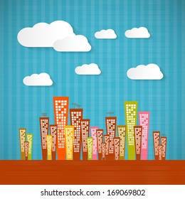 Abstract Retro Paper City with Clouds