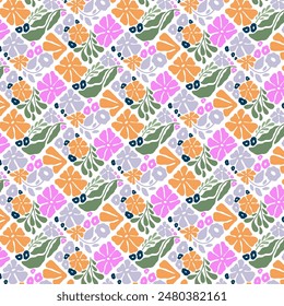 Abstract retro pattern with flowers. Print for greeting card, wrapping paper, textile, wallpaper and invitation background.