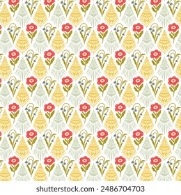 Abstractas patrón retro con flores. Impresión para tarjeta de felicitación, papel de embalaje, textil, Fondo de pantalla y fondo de invitación.