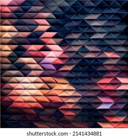 Abstract retro pattern of geometric shapes. Colorful 3D gradient mosaic backdrop.