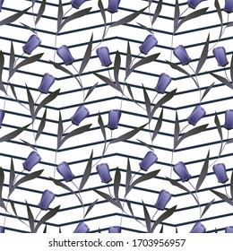 Abstract retro pattern with purple flowers. Vector.