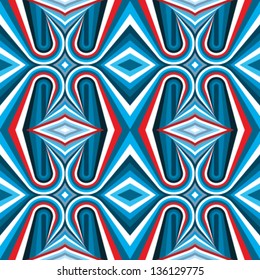 Abstract retro pattern in red, blue and white. Seamless stylish pattern design vector background. Can be used in fashion, textile,fabric, web, paper...