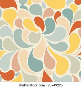 Abstract Retro Pattern, Seamless - Bloom, stylized petals and leaves in soft pastel colors, tiling pattern