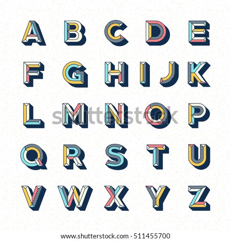 Abstract retro pop font alphabets set