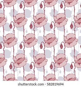 Abstract retro poppy flower summer seamless pattern. Soft, monochrome colors design for textile, digital print, paper or web background.