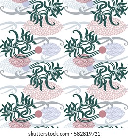 Abstract retro poppy flower summer seamless pattern. Soft, monochrome colors design for textile, digital print, paper or web background.