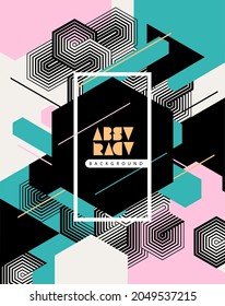 Resumen de diseño de afiches retro. Fondo geométrico con hexágono de colores y líneas negras. Plantilla dinámica para portada, volante, folleto y web.