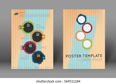 Abstract retro poster design template with colorful grunge stroked circles. Flyer background