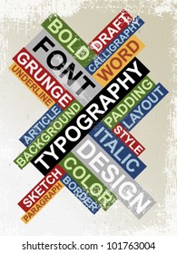 Abstract retro poster made from words which relate with design and typography