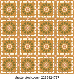 Abstract Retro Quilt Design Seamless Vector Design Trendy Fashion Colors Perfect for Allover Fabric Print or Wrapping Paper Mustard Yellow Olive Green Tones
