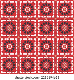 Abstract Retro Quilt Design Seamless Vector Design Trendy Fashion Colors Perfect for Allover Fabric Print or Wrapping Paper Red Tones