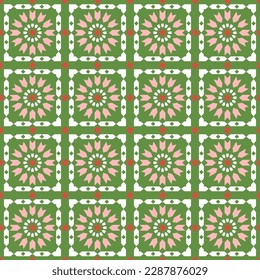 Abstract Retro Quilt Design Seamless Vector Design Trendy Fashion Colors Perfect for Allover Fabric Print or Wrapping Paper Green Pastel Pink Tones