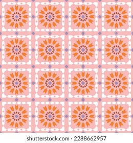 Abstract Retro Quilt Design Seamless Vector Design Trendy Fashion Colors Perfect for Allover Fabric Print or Wrapping Paper Pastel Pink Orange Tones