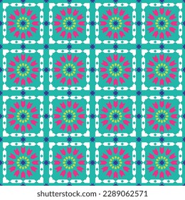 Abstract Retro Quilt Design Seamless Vector Design Trendy Fashion Colors Perfect for Allover Fabric Print or Wrapping Paper Tiffany Blue Tones