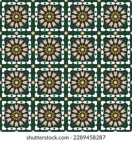 Abstract Retro Quilt Design Seamless Vector Design Trendy Fashion Colors Perfect for Allover Fabric Print or Wrapping Paper Dark Green Tones