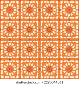 Abstract Retro Quilt Design Seamless Vector Design Trendy Fashion Colors Perfect for Allover Fabric Print or Wrapping Paper Orange Ecru Tones